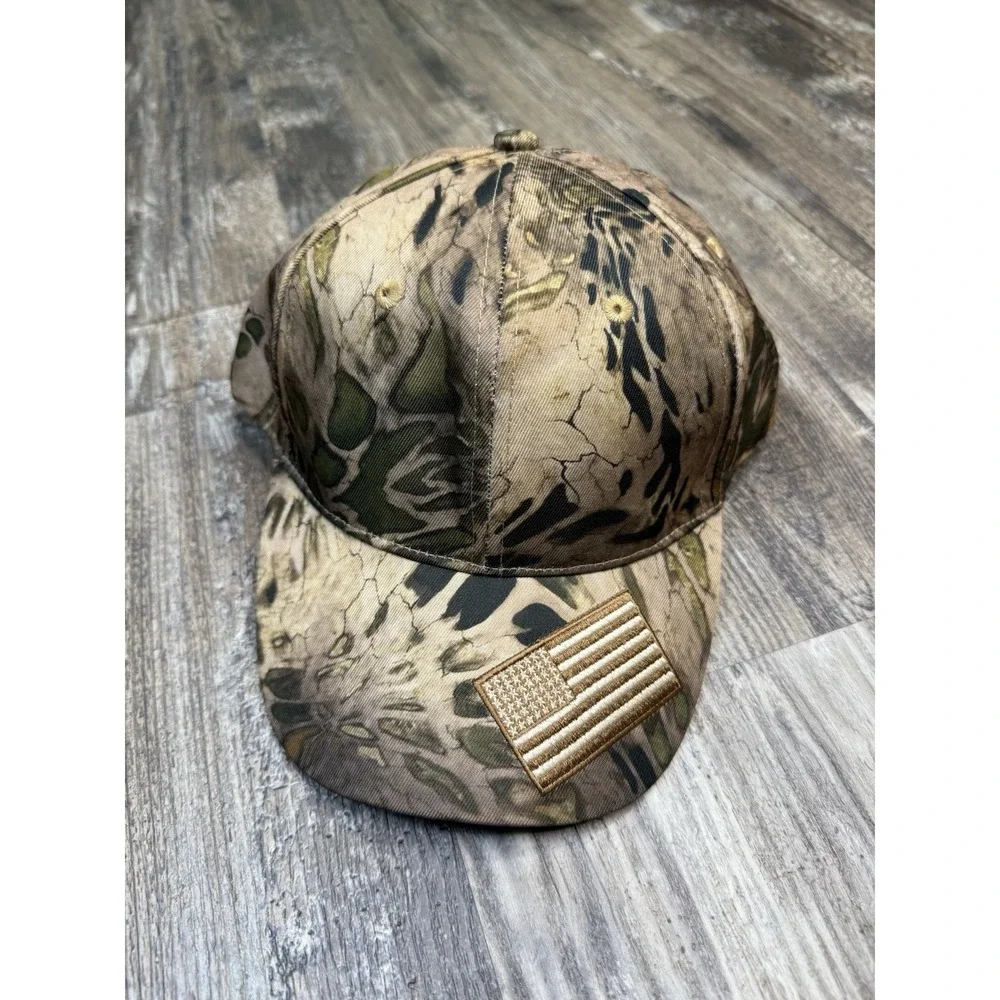 USA Flag Strap Back Baseball Hat One Size Camo Embroidered Hunting Fishing Pugs - Picture 2 of 6